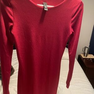 Fashion Nova Red Bodycon Long Sleeve Dress